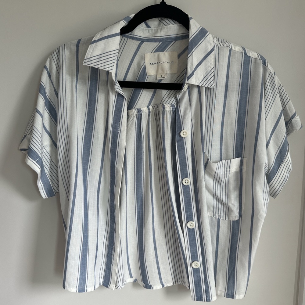 Aeropostale Blue and White Striped Blouse